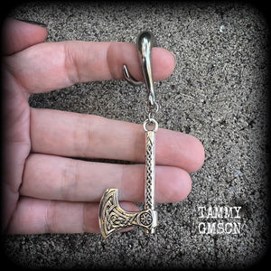 Single Viking axe gauged earring