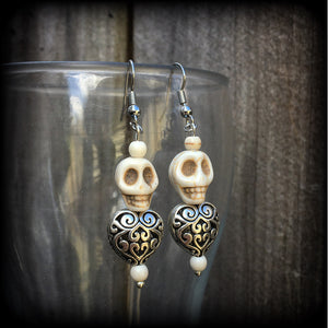 Skull and heart earrings-Erzulie earrings