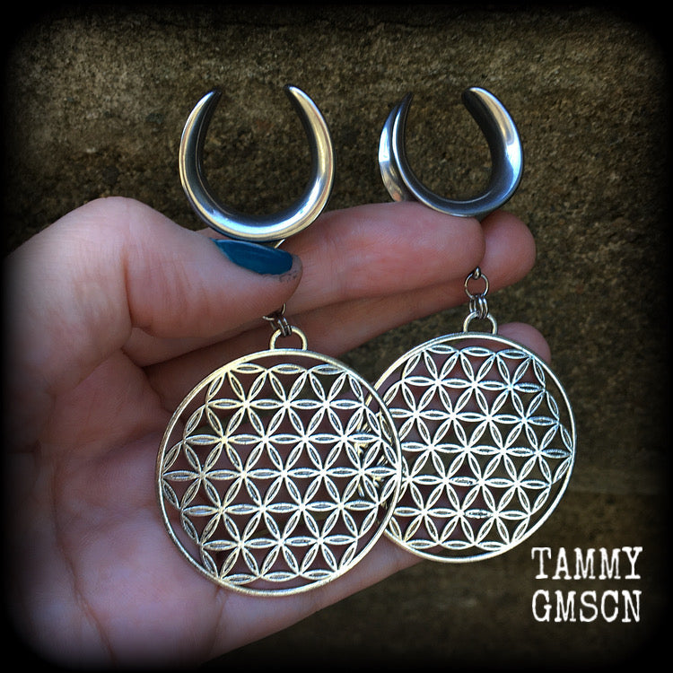 Flower of life gauged earrings-Sacred geometry