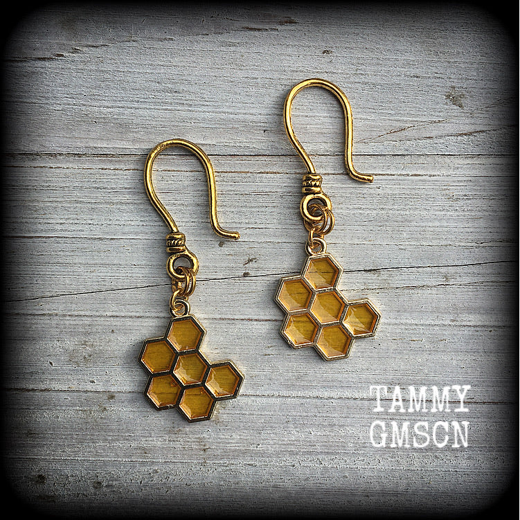 Beehive earrings-Honeycomb ear hangers