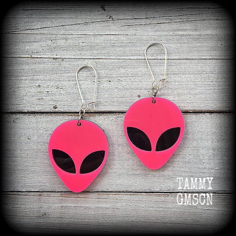 Hot Pink alien earrings