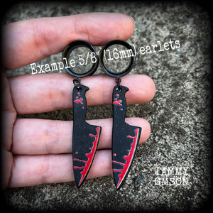 Bloodied knife tunnel earrings-Horror punk earrings