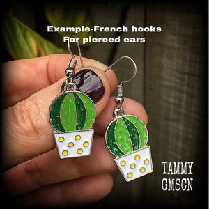 Golden ball cactus earrings-Succulent earrings