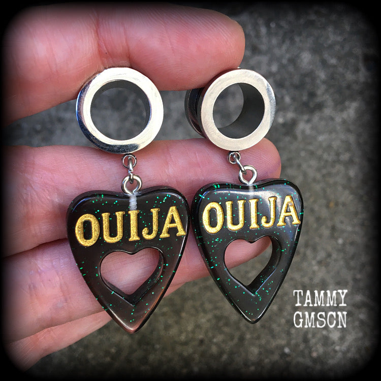 Ouija board planchette tunnel earrings