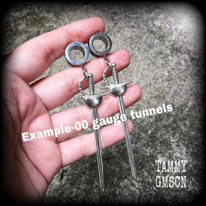 Ace of swords tunnel earrings