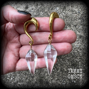 Clear quartz faceted gauged earrings