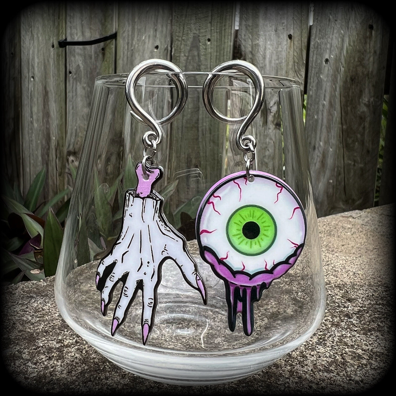 Zombie eyeball gauged earrings-Halloween earrings