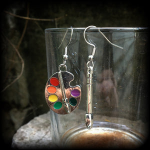 Paint brush and palette earrings