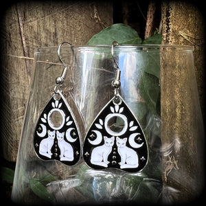 Occult cat planchette earrings-Silver