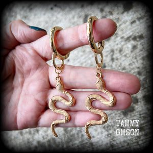 Snake tunnel hoops-Snake snap ring earrings