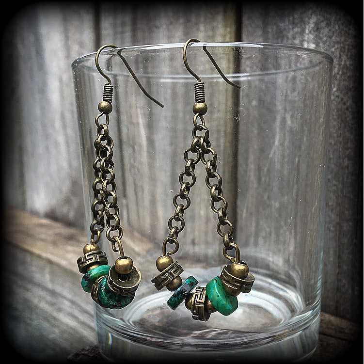 Malachite and antique bronze sea witch earrings