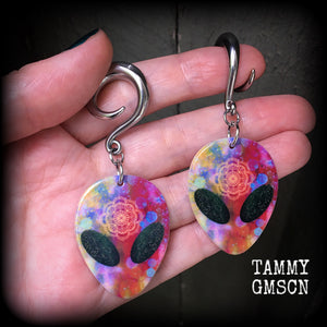 Psychedelic alien gauged earrings