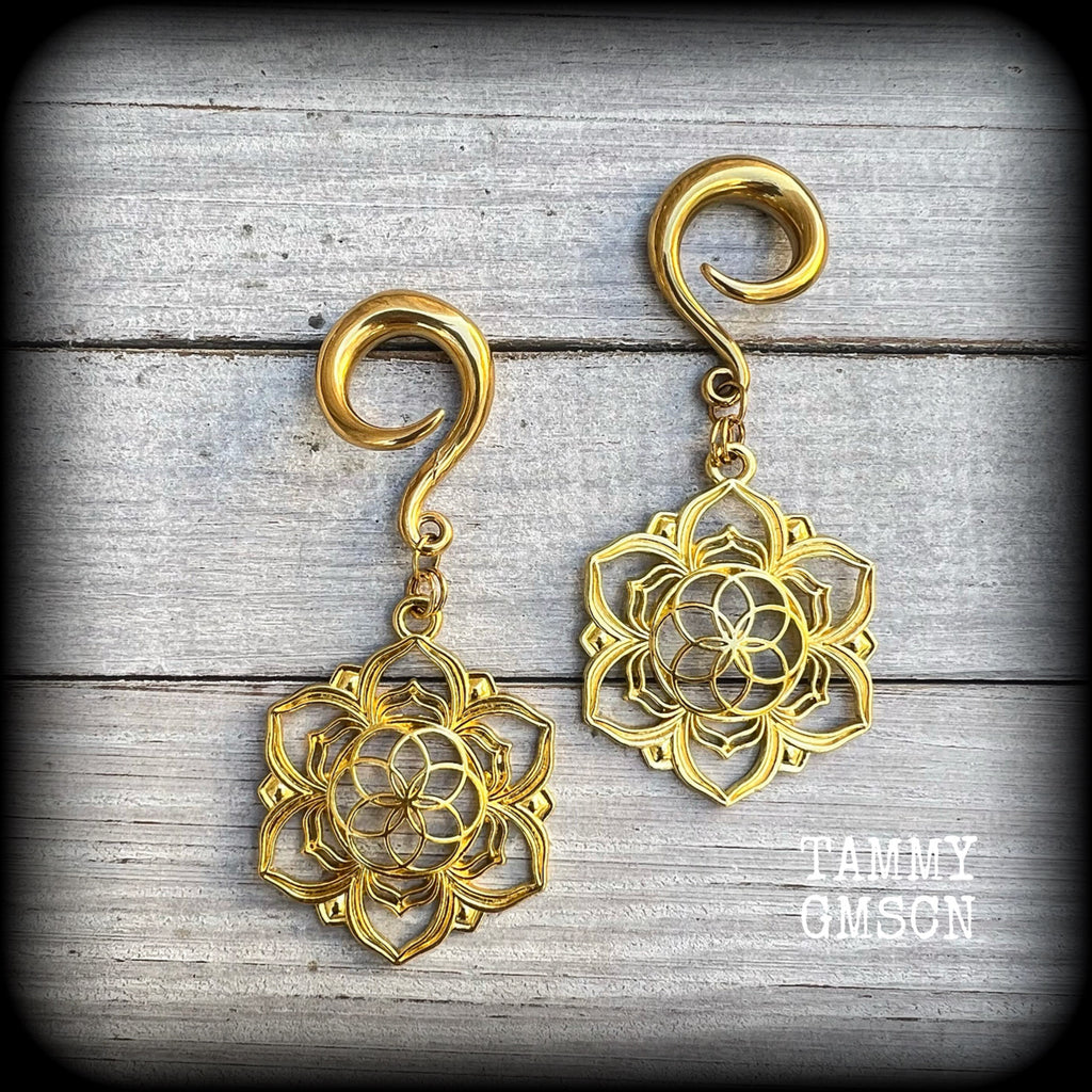 Flower of life gauged earrings