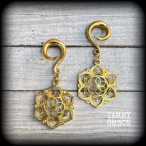 Flower of life gauged earrings 6 gauge ear weights Ear hangers Geometric earrings Mandala ear weights 6g 2g 0g 00g 1/2" 9/16" 5/8" 3/4" 7/8" 1" 1.10" 1.18" Boho ear gauges Sacred geometry ear gauges