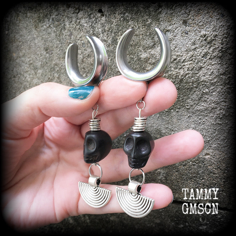 Tribal skull earrings-Ogoun-Voodoo gauged earrings