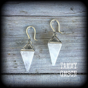 Clear quartz earrings-Gemstone ear hangers