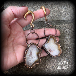 Agate geode slice gauged earrings