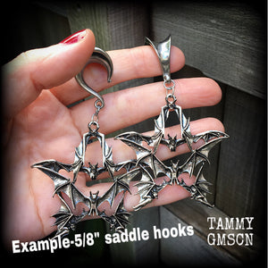 Bat pentagram gauged earrings