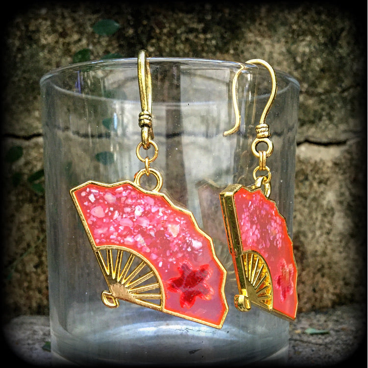 Japanese hand fan earrings-Gauged earrings