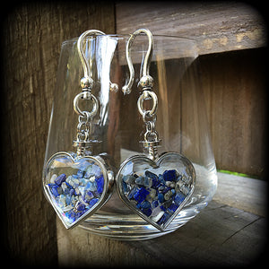 Lapis lazuli gemstone heart earrings-Ear hangers