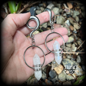 Clear quartz gauged earrings