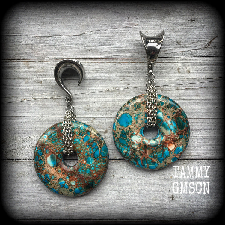 Turquoise ocean jasper ear weights-Gauged earrings