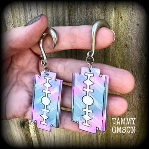 Pastel goth razor blade gauged earrings-Halloween earrings