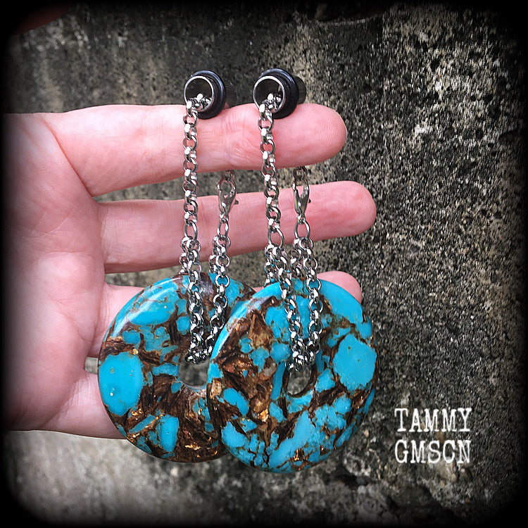 Turquoise and bronzite earrings-Ear hangers