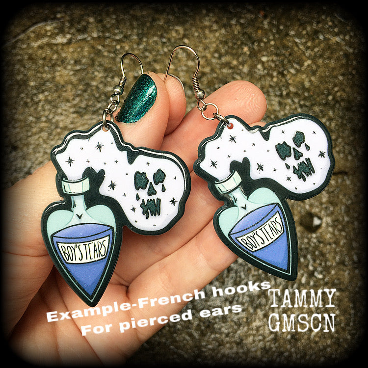 Boys tears potion bottle earrings-Pastel goth earrings