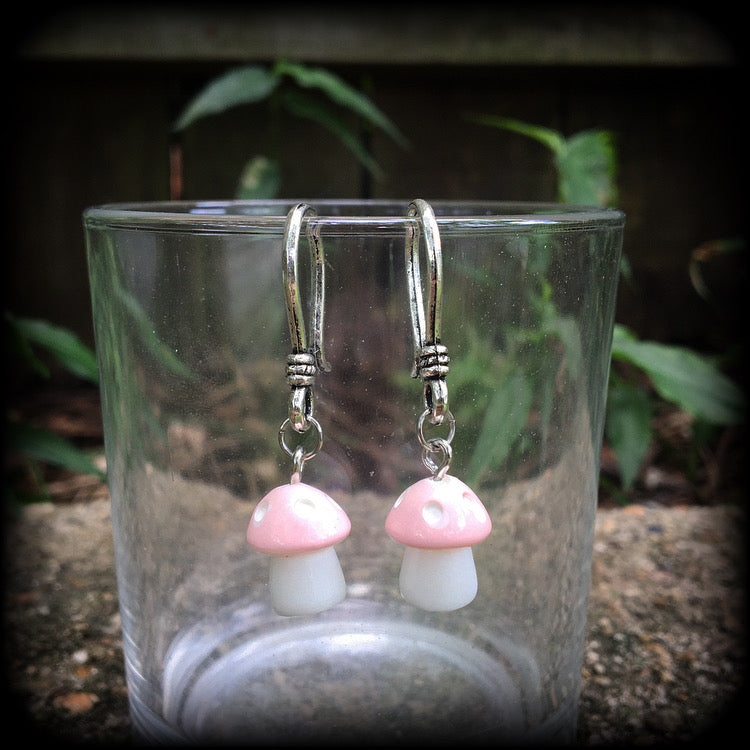 Pink mushroom earrings-Mushrooms ear hangers