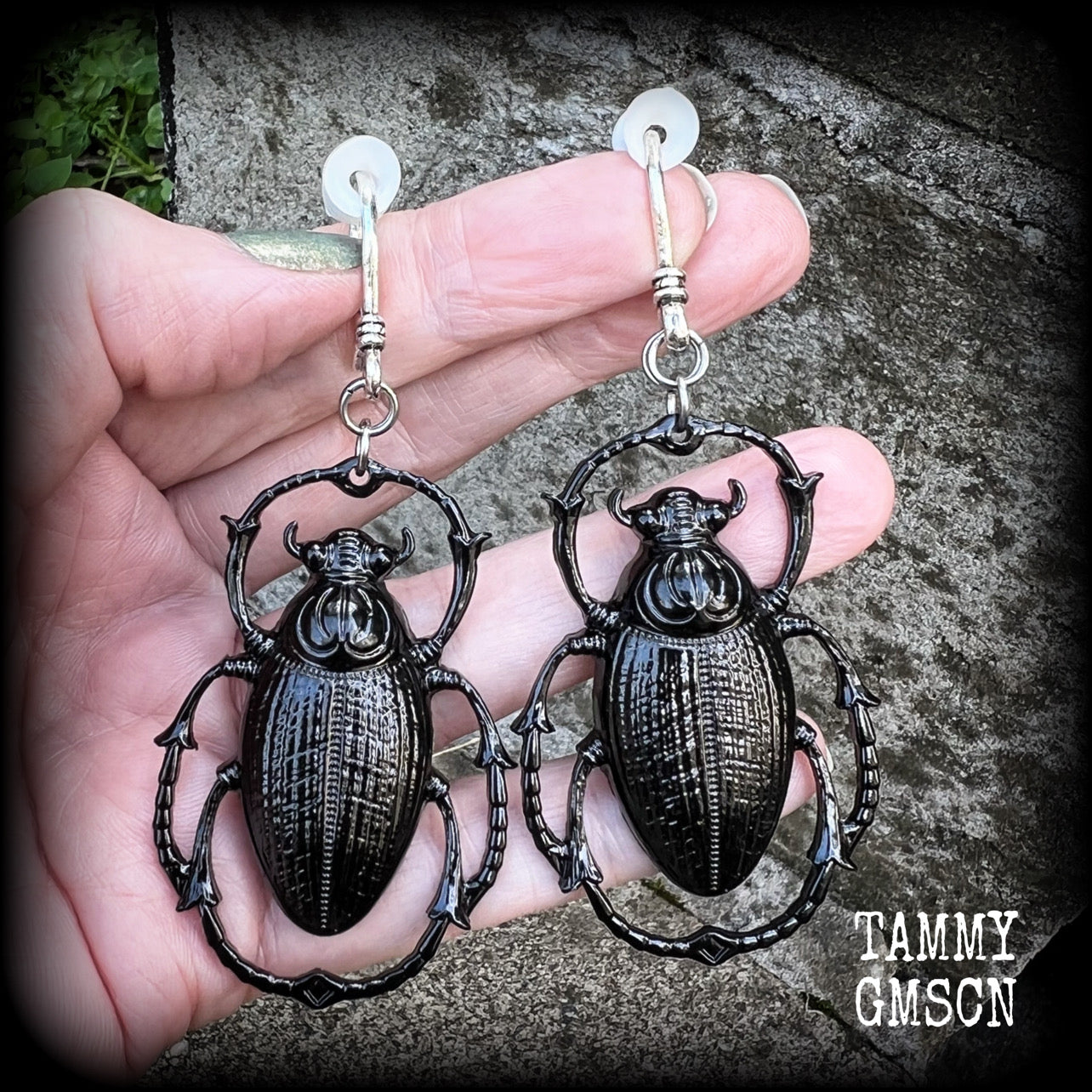 Scarab beetle earrings-Insect ear hangers