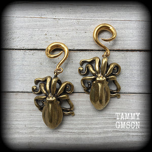 Brass octopus ear weights-Gauged earrings