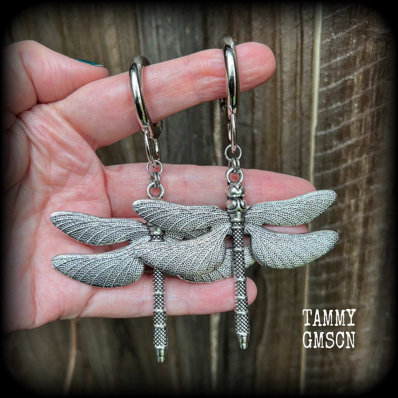 Damselfly earrings-Dragonfly snap ring earrings