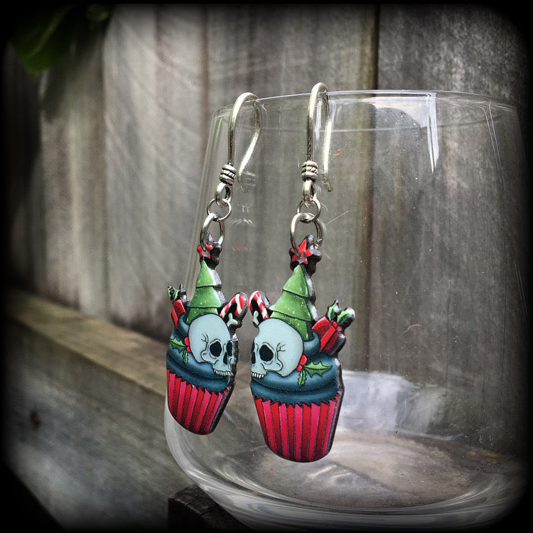 Christmas earrings-Gothic skull cupcake earrings