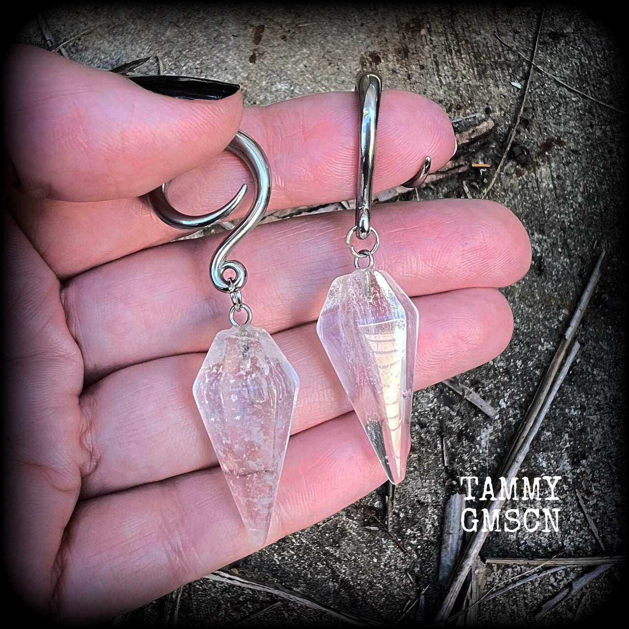 Clear quartz faceted gauged earrings