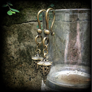 Antique bronze earrings Bronze ear hangers Bronze ear weights Tunnel earrings Tunnel dangles Lantern Lanterns Japanese lantern tattoo Japanese ornaments Stretched ears Stretched lobes Gauged ears Gauged earrings Ear gauges 10mm 8mm 6mm 5mm 4mm  