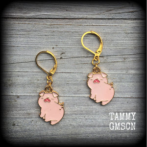 Pink Pig earrings-Animal earrings