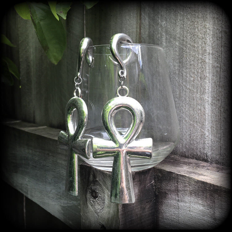 Ankh gauged earrings-Ear hangers