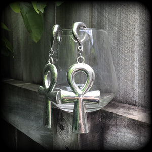 Ankh gauged earrings-Ear hangers