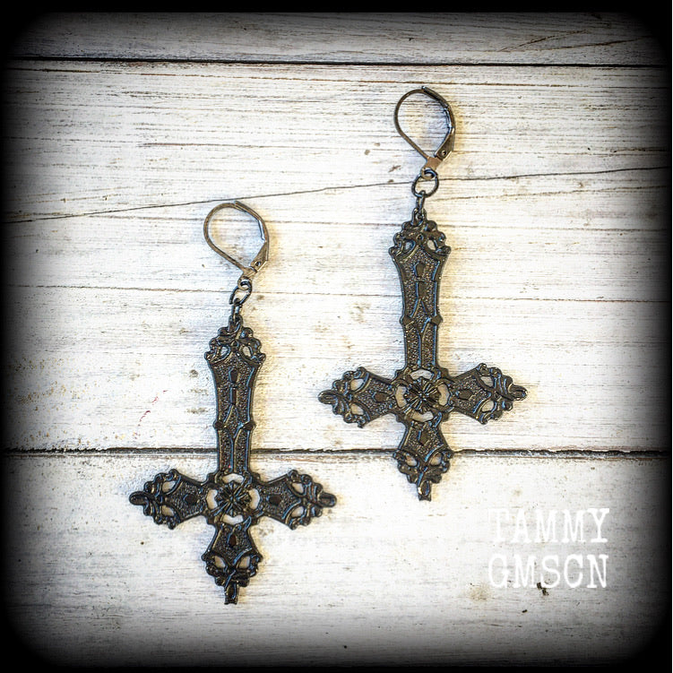 Black inverted cross earrings-Occult earrings