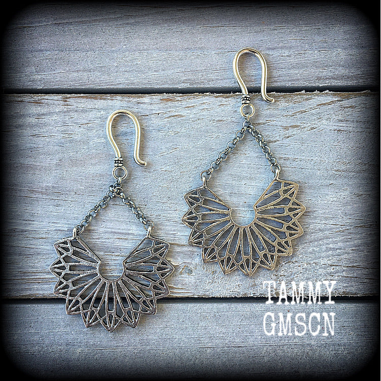 Mandala earrings Geometric earrings Sacred Geometry jewelry  Henna earrings 8 gauge ear weights Ear hangers Tunnel dangles Gauged earrings Stretched ears Stretched lobes Gauged ears