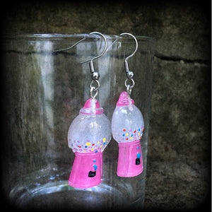 Gumball machine earrings Lolly earrings Bubble gum earrings Candy earrings Candy dispenser Lollies Pierced ears Tunnels Plugs Ear gauges Gifts for girls Party favours Stocking stuffers Pink earrings Cute earrings Earrings for girls