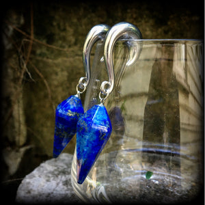 Lapis Lazuli gauged earrings-Gemstone ear weights