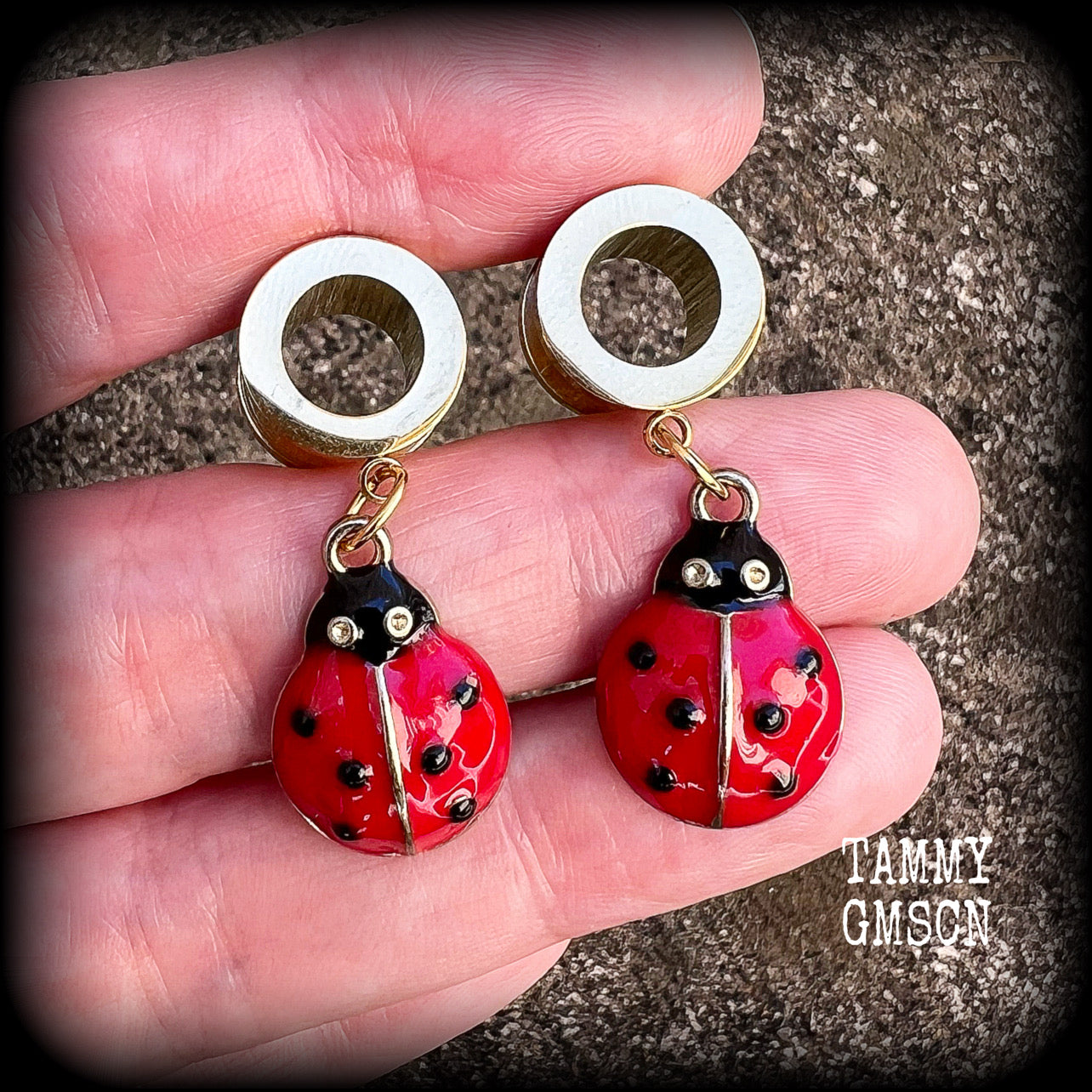 Ladybug tunnel earrings