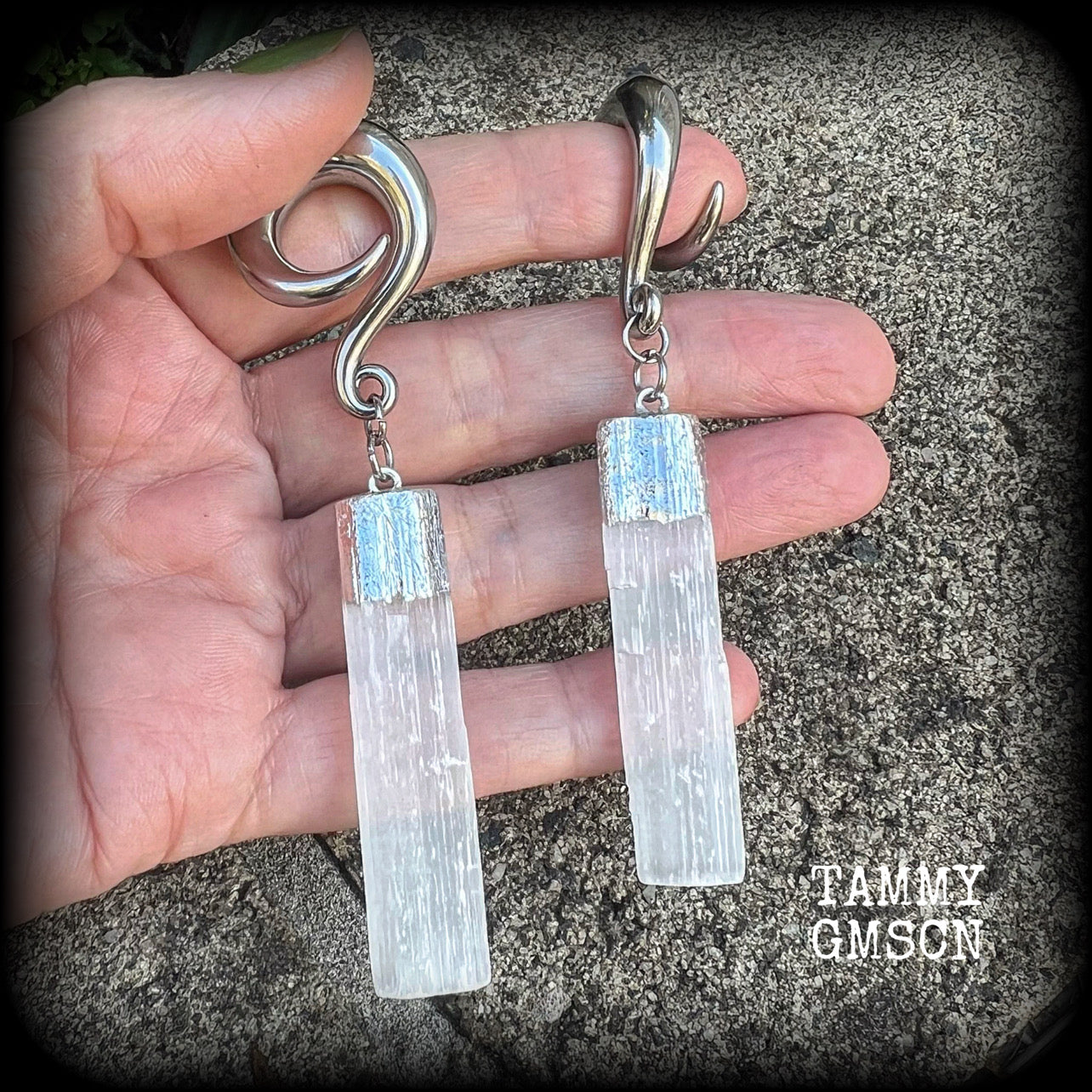 Selenite gauged earrings