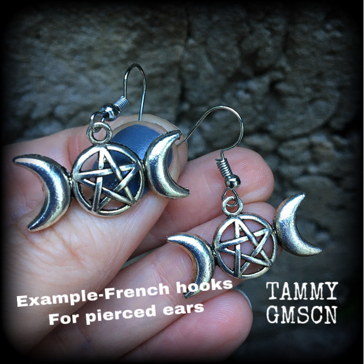 Triple moon earrings-Pentagram earrings