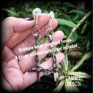 Inverted cross earrings-Ear hangers-Satanic jewelry