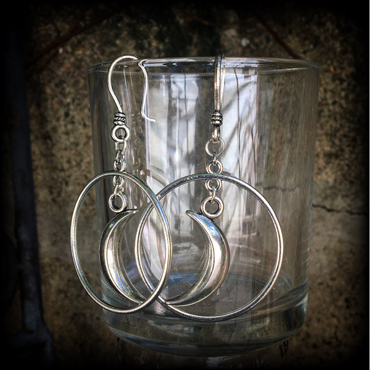 Crescent moon hoop earrings-Ear hangers