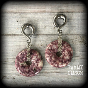 Lepidolite gauged earrings-Ear weights