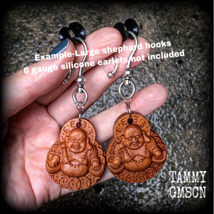 Carved wood Buddha earrings